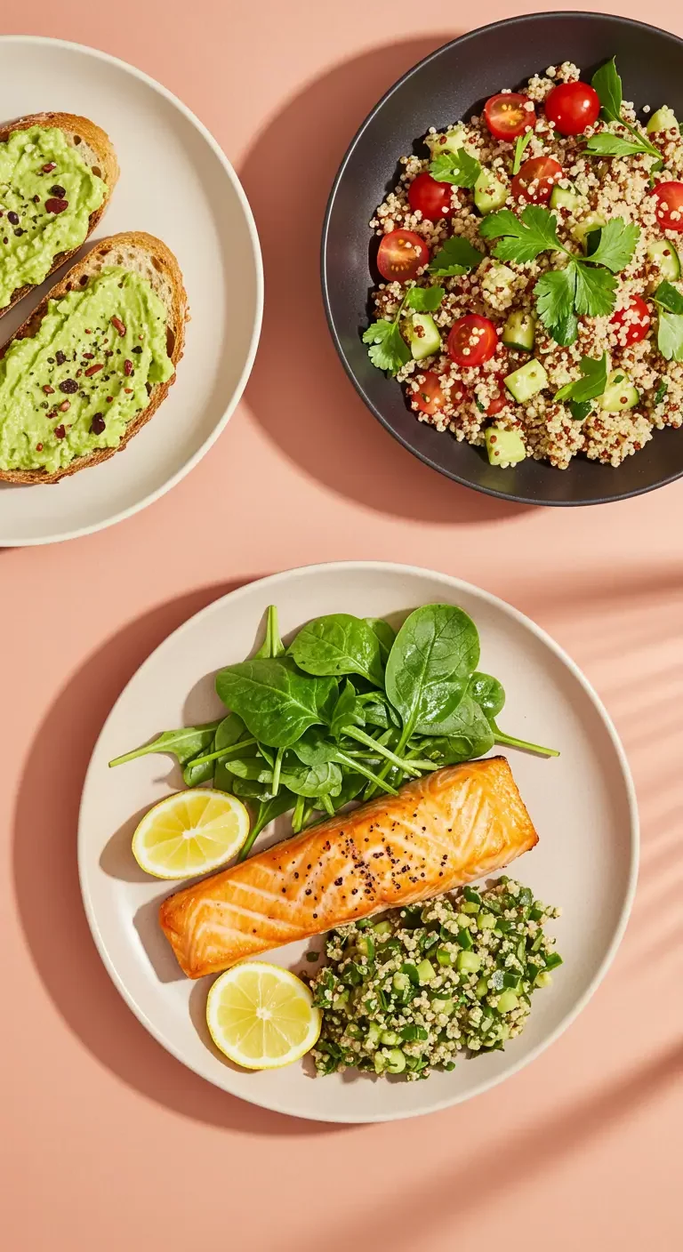 Assiette équilibrée avec quinoa, légumes vapeur et poisson grillé