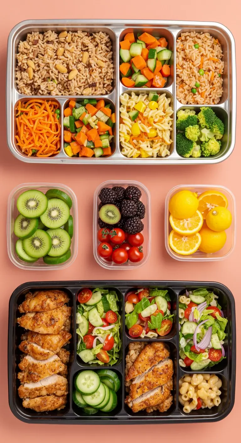 Boîtes de batch cooking avec repas maison sains et organisés